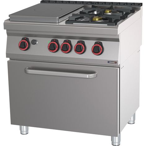 Fourneau Gaz 2 Feux + 1 Plaque Coup De Feu Avec Four électrique Gn 2/1 Hp 80 - Casselin