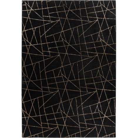 Tapis Géométrique à Poils Longs "Bijou" Noir & Or 200 x 290 cm (1/4)