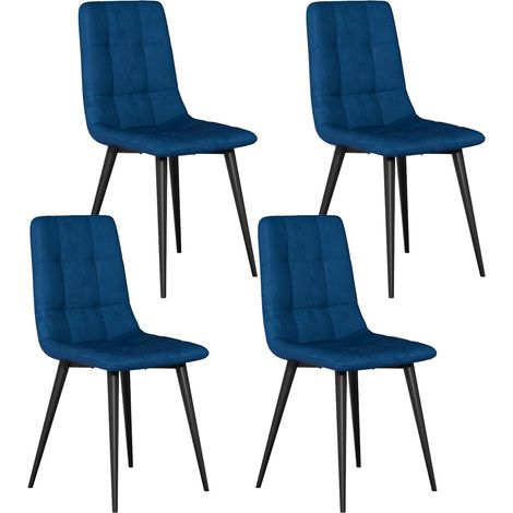 Velvet Dining Chairs Set of 4 Modern Upholstered kitchen Chairs Dining Room Chair Max.180kg Metal Legs Padded Seat Backrest for Living Room Bedroom Blue