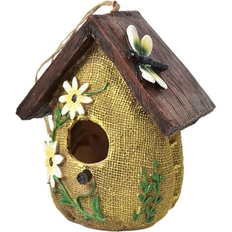 Maisons à oiseaux pour jardin, nichoirs colorés en résine pour arbre Nichoir en résine pour décoration de jardin, statue d'extérieur de style pastoral, décoration de pelouse (1/5)