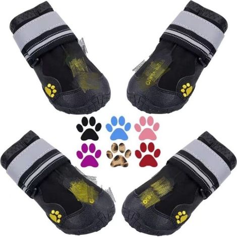 Bottes Chien, 4 pcs Chien Chaussure avec Résistant à l'usure, Anti-Slip intérieur Robuste, et Bande élastique pour Taille Moyenne et Grande Chien(7) (1/5)