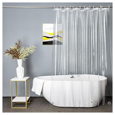 Rideau de Douche Transparent Extra Long 180x200cm, Protection Imperméable pour Salle de Bains, Douche Anti-Moisissure, Granulés de Douche (1/5)