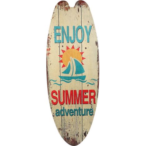 Décoration murale estivale sur le thème du surf - Panneau en bois en forme de planche de surf - Idéal pour les fêtes et les bars-45X16CM
