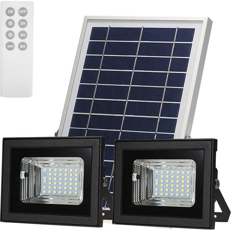 Projecteurs doubles à énergie solaire avec télécommande pour une luminosité de 30 %/60 %/80 %, 42 LED SMD, sans fil, étanches IP65, panneau solaire 6 V 6 W, pour les allées de jardin, les cours et les (1/5)