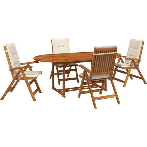 Conjunto de comedor exterior con parasol 6 uds. Blanco Crema vidaXL (1/5)