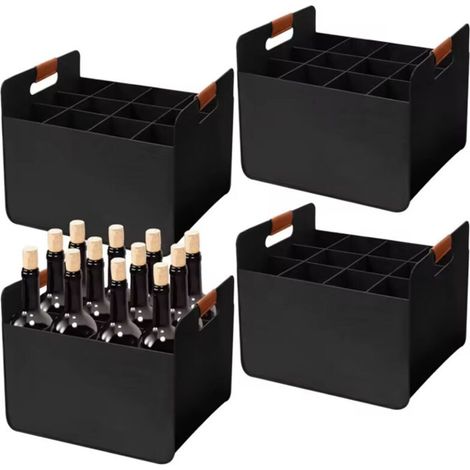 Casier à vin, 2 pièces – peut contenir 12 bouteilles – Feutre – Pliable – Noir