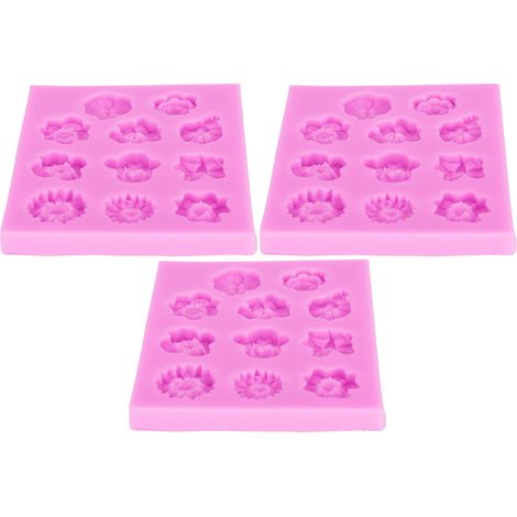 3pcs Flower Pattern Fondant Cake Molds Silicone Molds Set for Chocolate Polymer Clay (Pink) (1/5)