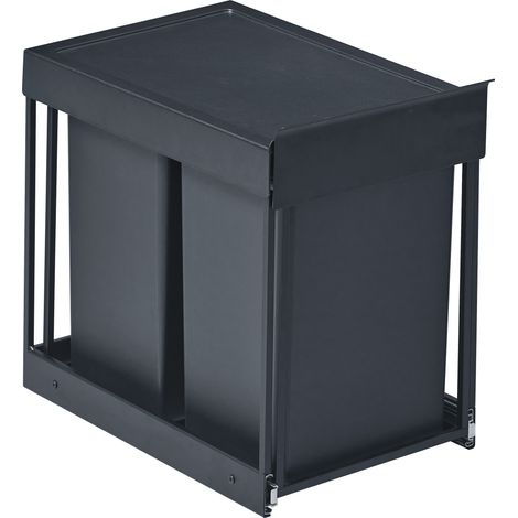 Songmics – Poubelle tri sélectif extractible 2 x 20 L – Acier avec couvercle ABS – Installation facile dans placard – Ouverture silencieuse