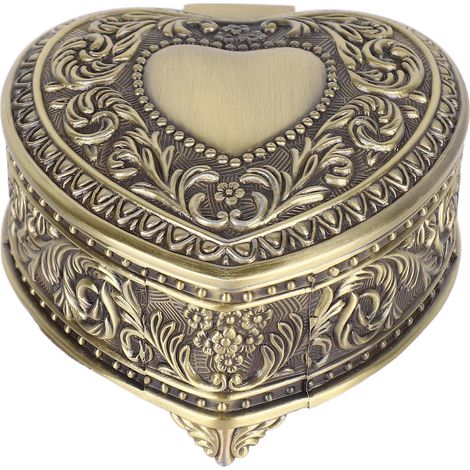 Coffret bijoux en forme de cœur métal allié vintage, boîte à trésors légère pour épingles bagues boucles d'oreilles, bronze (1/5)