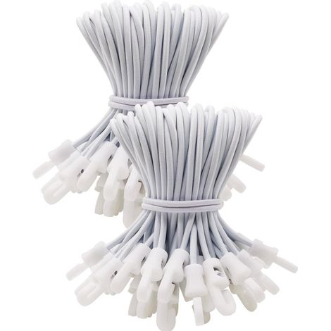 Spanngummis mit Haken 100 Stück, 15 cm, Weiß, dehnbar bis 30 cm (1/5)