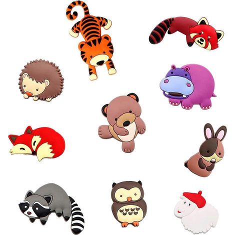 Lot de 10 aimants de réfrigérateur en caoutchouc, aimants animaux, jolis aimants 3D avec des motifs d'animaux de dessin animé, parfaits pour un tableau blanc éducatif (1/5)