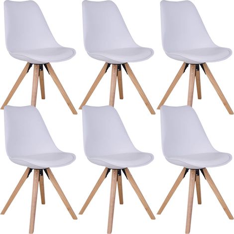 NIBBEN - Lot de 6 Chaises Blanches et Piétement Hévéa (1/5)