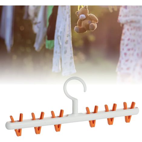 Multifunktionaler, drehbarer Handtuchhalter mit 6 Clips für Socken, weiß und orange, für den Heimgebrauch. (1/5)