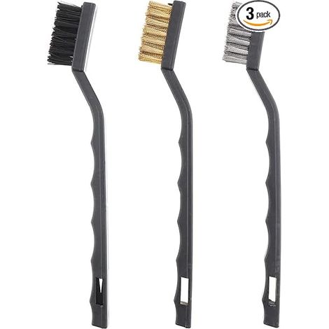 Set of 3 Metal Brushes, Mini Stainless Steel, Brass and Nylon Brush, Small Brushes for Cleaning Slag, Solder Dirt, Rust (1/5)