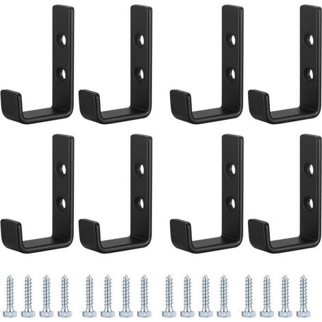8Pcs Crochets Muraux Robustes. Crochets en J pour Garage. Crochets Universels Noirs à Visser. Porte-manteaux. Patères Solides. pour Accrocher. Garage. Support Mural pour Objets Encombrants (1/4)