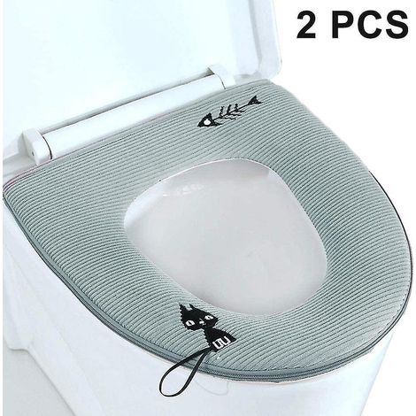 Lot de 2 housses de siège de toilette avec fermeture éclair, lavables, couleur grise. (1/5)
