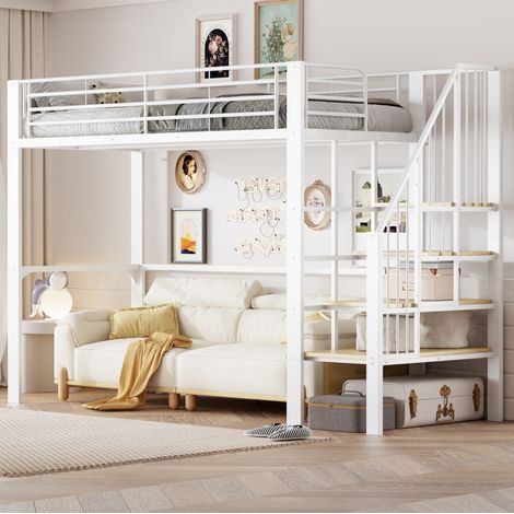 Letto soppalcato per bambini 90x200 cm in metallo bianco salvaspazio, senza materasso FloraGrace (1/5)