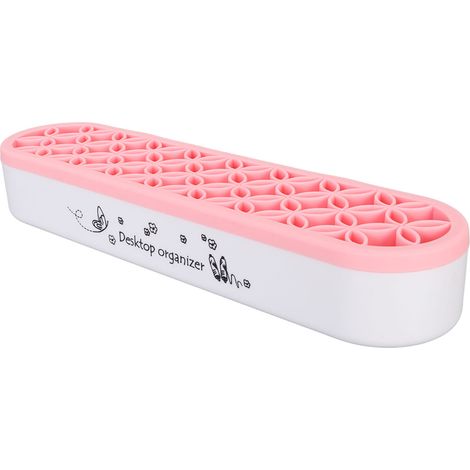Porte-pinceaux de maquillage en silicone rose, boîte de rangement souple et flexible pour bureau, support multifonction pour pinceaux et outils de couture. (1/5)