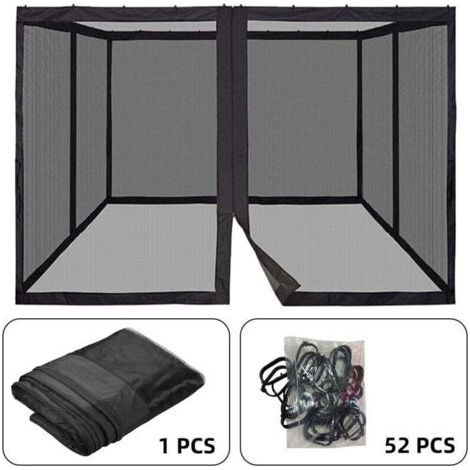 Moustiquaire pour auvent de terrasse, moustiquaire pour porche, patio et espaces de vie extérieurs, murs de terrasse à 4 panneaux avec fermeture éclair,360x360cm Noir,DUBUNS (1/5)