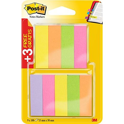 Post-It Marque-Pages En Papier , Couleurs Assorties, 15 mm x 50 mm, Pack Promotionnel, 100 Feuilles, 6 Blocs + 3 Gratuits (1/5)