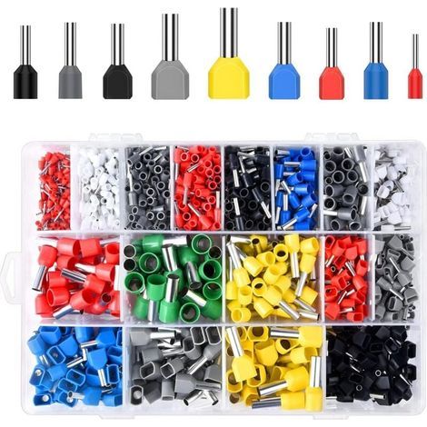 Confezione da 1200 pezzi di puntalini, terminali e kit per cavi, puntalini per cavi preisolati, connettori elettrici, per pinze da elettricista. (1/5)