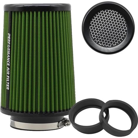 Filtre à air conique universel 76 mm, 89 mm, 101 mm, haute performance, entrée d'air, cône rond, filtre à air pour voiture de course, sport, 3 tailles en 1 (vert) (1/5)