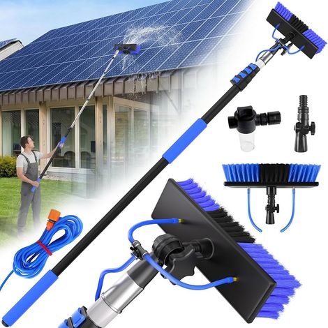Perche telescopique Nettoyage Panneaux solaires - Extensible 6 m, avec Tuyau 10 m, Brosse Alimentée en Eau, Outil de Nettoyage Haute Portée (1/5)