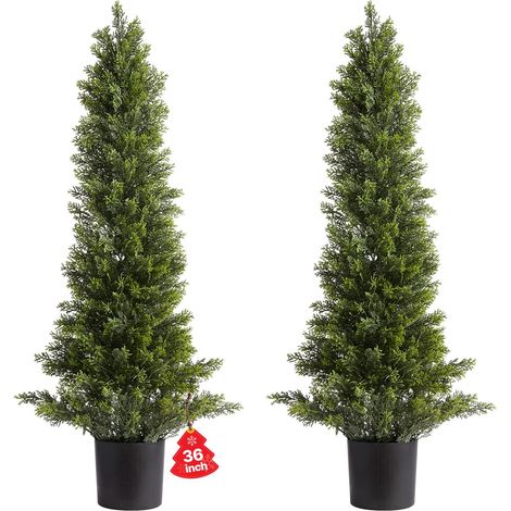 Arbre Topiaire Artificiel Cèdre Lot de 2 Faux Pin 914 mm Plante Artificielle Aspect Réaliste pour Décoration d'Extérieur et d'Intérieur, Porche, Terrasse, Jardin, Balcon, Arrière-Cour, Bureau (1/5)