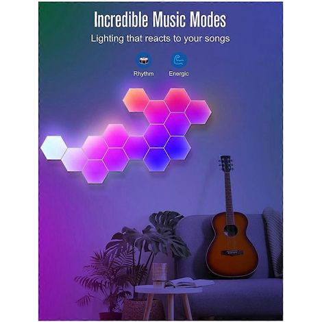Lampe murale hexagonale intelligente RGB pour ambiance intérieure (B)-- (1/5)
