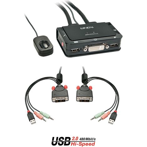 Commutateurs KVM LINDY Switch KVM Compact DVI-D Single Link USB 2.0 & Audio 2 ports