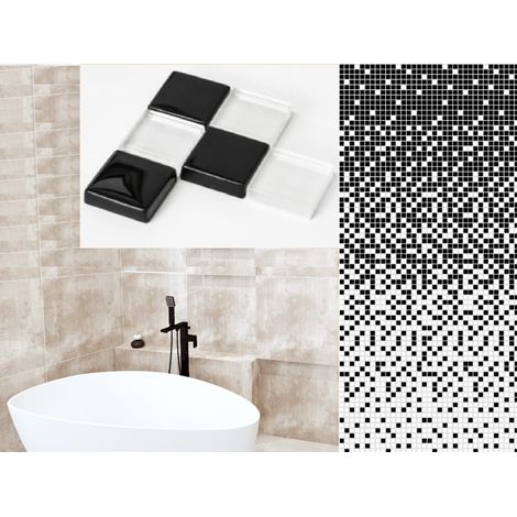 Ilcom set 8 pezzi mosaico in vetro su rete  per bagno e cucina 30cm x 30cm - Black Fog (1/2)