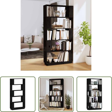 vidaXL Étagère décorative - Bibliothèque/Séparateur de pièce Noir 80x25x163,5 cm Pin massif (1/5)