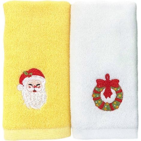 2er-Set weihnachtlich gemusterte Badetücher – 32 x 45 x 0,5 cm – Weiß (1/3)