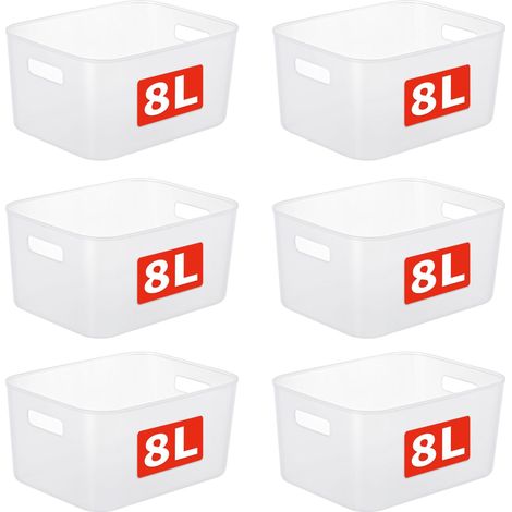 8L6 Panier de Rangement, Boîte de Rangement Ouverte en Plastique, Conteneurs pour Étagères, Organisateurs avec Poignées pour Bureau, Comptoirs, Armoires, PP, Givré, 8L-Lot de 6 (28.52214cm) (1/5)
