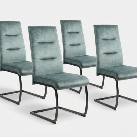 Juego de 4 sillas modernas de tela y metal diseño Rivéa - Azul Marino