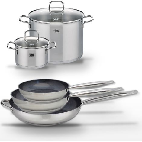 Lot de 3 Poêles céramique Elo Profi Therm Platinum 24/28/32 cm et 2 Faitouts inox Elo Citrin (1/5)