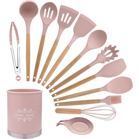 Juego de 13 utensilios de cocina de silicona con rejilla antiadherente y almacenamiento para cocinar. (1/5)