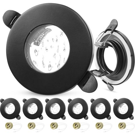 Lot de 6 Spot LED Encastrable 230V IP65 Cadre Avec Douille GU10, Spots de Plafond Trou de Montage ø55-70mm, Rond Spots Encastrable GU10 Spot LED Salle de Bain, Noir (1/5)