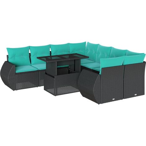 9-teiliges Gartensofa-Set mit Kissen, schwarzes Polyrattan vidaXL (1/5)
