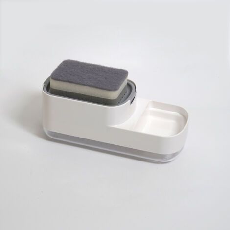 Ahlsen Distributeur de Savon Liquide en Plastique avec Porte-éponge pour évier de Cuisine éponge Incluse (Modern White 2-in-1) (1/5)
