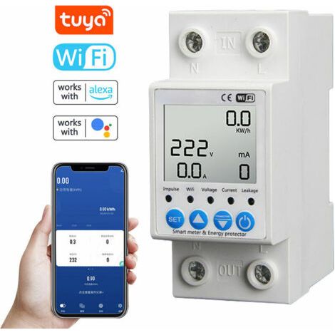 Tuya WiFi interrupteur de Protection Intelligent contre les fuites surveillance de la tension disjoncteur fonction de minuterie compteur de puissance commande vocale