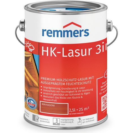 Remmers HK-Lasur 3in1 mahagoni, 2,5 Liter, Holzlasur aussen, 3facher Holzschutz mit Imprägnierung + Grundierung + Lasur, Feuchtigkeit- und UV-Schutz