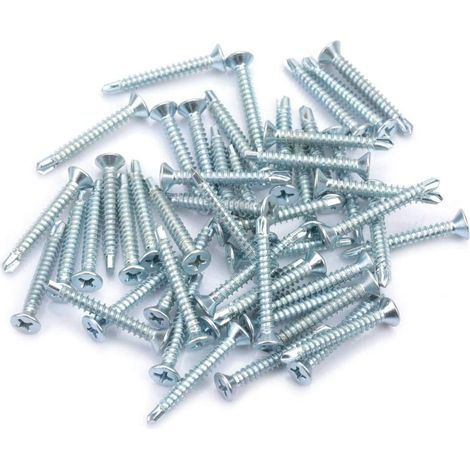 Ensemble d'assortiment de vis autotaraudeuses à tête plate M4.2, 50PCS Kit de vis autoperceuses en acier inoxydable(M4.2  38(50PCS)).