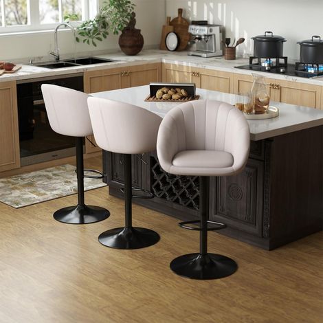 Barhocker 3er Set, höhenverstellbar, mit Lehne und Fußstütze, beige (1/5)