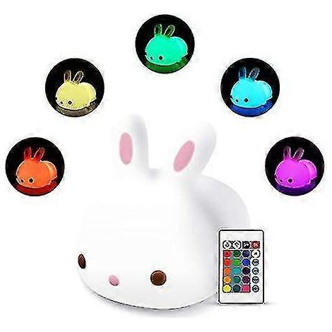 Veilleuse lapin portable en silicone souple avec télécommande pour chambre d'enfant, changement de couleur (1/5)