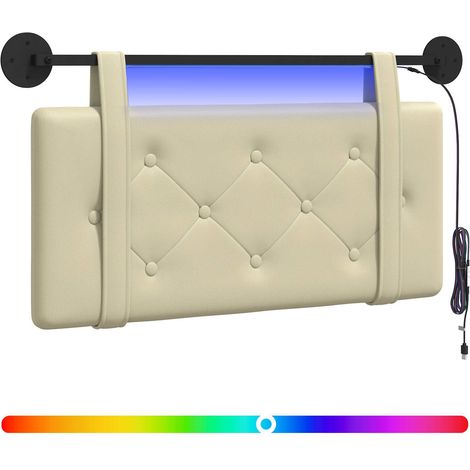 Hanging Headboard with LED Light Cream Faux Leather vidaXL