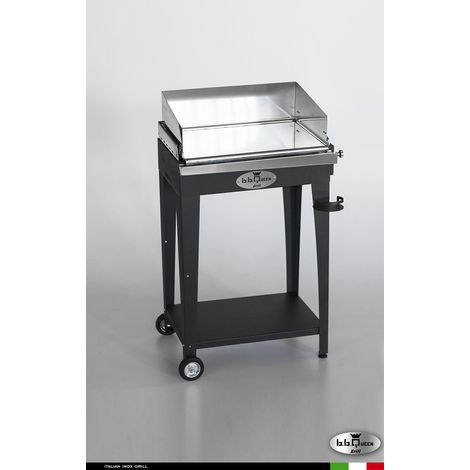 Grill 6.4 Inox Piastra liscia - Grigio antracite - Senza portapiatti - Con paraschizzi - Con kit mensola e ruote - barbecue, griglia, giardino, carne, a gas, acciaio made in Italy