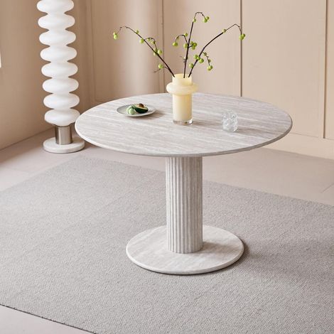 Runder Esstisch Marmoroptik mit zylindrischen Beinen, 115 cm, Grau (1/5)