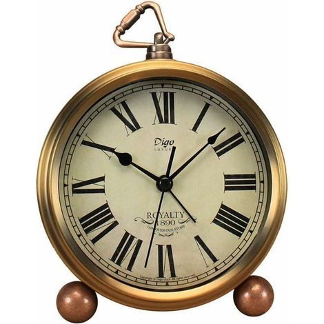 Reloj de mesa dorado, despertador de escritorio retro vintage silencioso, funciona con pilas, movimiento de cuarzo silencioso, cristal HD, para dormitorio, sala de estar, decoración del hogar infantil (1/4)