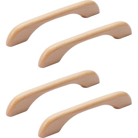 4Pcs Poignée de Meuble en Bois Bouton de Tiroir de Porte Poignées de Placard pour Cuisine Armoire Commode (130mm Longueur Totale,Couleur Bois) (1/5)